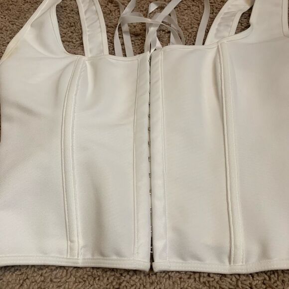 Bustier White Corset Hook Eye Lace Top Small Boning Fashion - Picture 2 of 7
